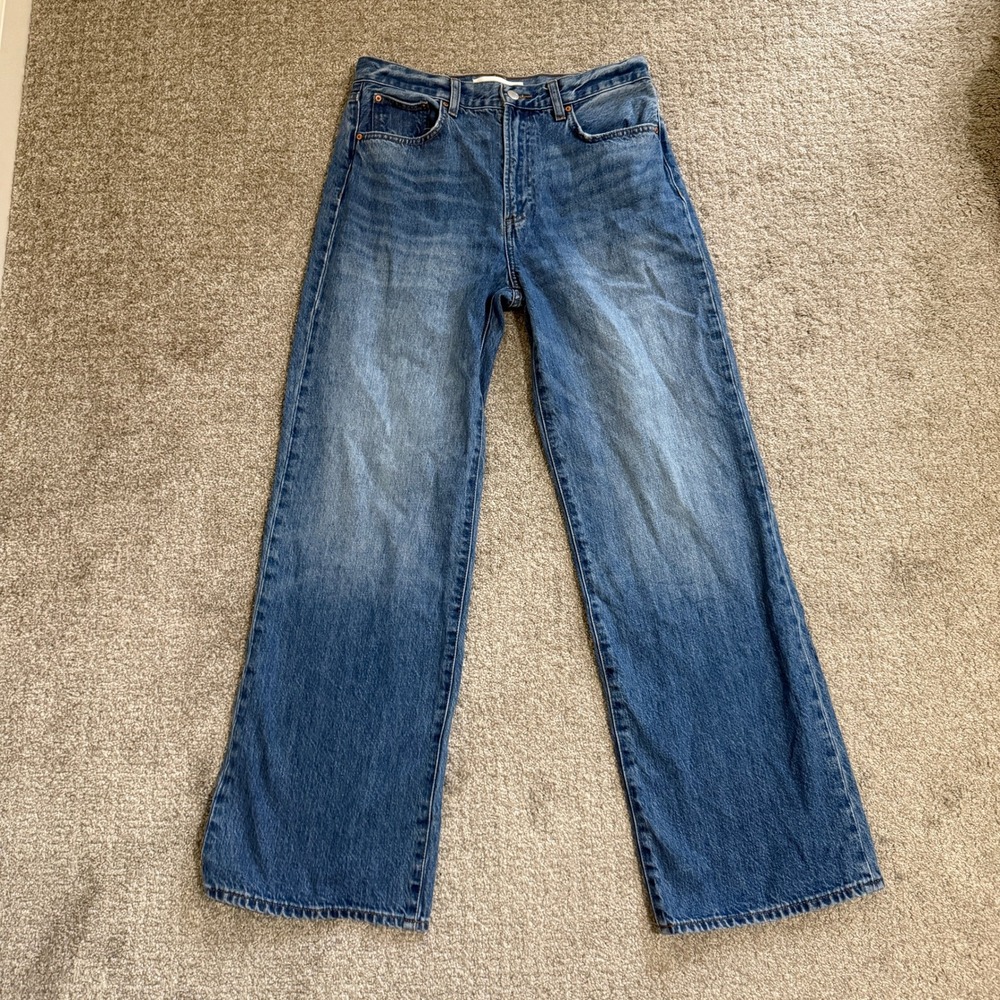Denim Forum The Farrah Hi-Rise Wide Leg Jeans Blue 28 Aritzia Classic Denim